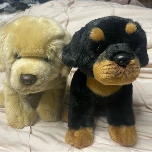 Adorable Plush Puppy Pair - Black and Tan, Cream